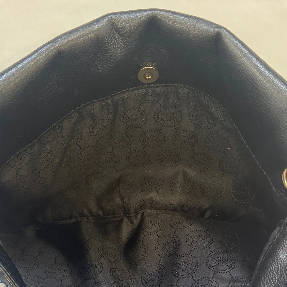 Michael Kors Black Leather Shoulder Bag with Gold Chain and Gold Accents